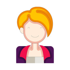 Pixelated Avatar Icon of a Woman with Short Blond Hair and Red Blouse Against a Transparent Background