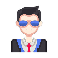 Pixelated avatar of a man wearing sunglasses and a suit with a red tie against a white background with transparent background