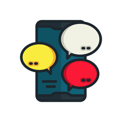 Pixel Art Smartphone Displaying Colorful Speech Bubbles Representing Online Communication and Messaging With a Transparent Background