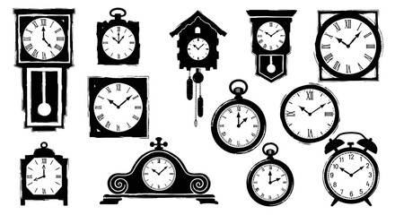 Collection of vintage clock illustrations in scalable vector format for graphic design