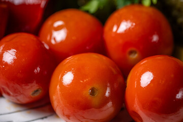Closeup of pickled cherry tomatoes
