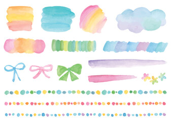 Colorful Watercolor vector Parts , Line and Ribbon Elements Set