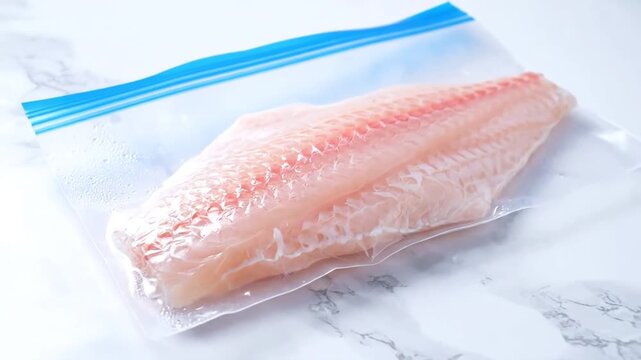 Fresh Fish Fillet Stored in a Resealable Plastic Bag.