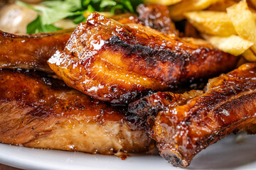 Glazed grilled pork ribs close-up