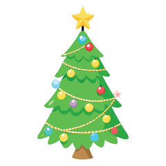 Christmas Tree with Ornament: A beautifully illustrated Christmas tree, adorned with festive ornaments and a shining star atop, embodies the holiday spirit.