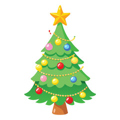 Festive Christmas Tree Ornamentation: A brightly decorated Christmas tree adorned with ornaments and a star on top stands tall, embodying the spirit of the season. 
