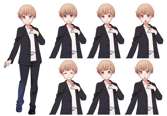 おしゃれ着のかわいい系男子の表情セット
