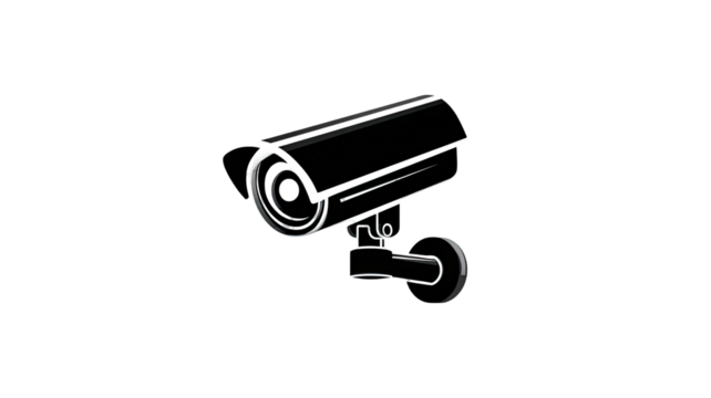 Silhouette of CCTV camera with modern security design showing surveillance technology and safety monitoring system isolated on white background