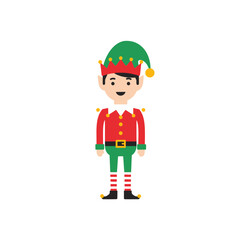 A cheerful Christmas elf character stands ready, wearing a red and green outfit with a pointy hat, perfect for holiday designs.