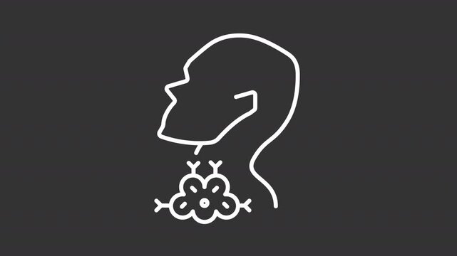 Throat cancer white line animation. Thyroid animated icon. Scaling disease, moving. Hyperthyroidism, health. Symptom, illness. Isolated element on dark background. Alpha transparent video