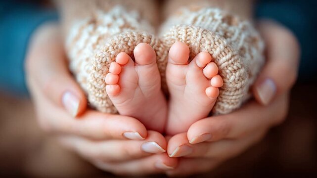  Tender Embrace: A pair of tiny newborn feet rests gently in the hands, symbolizing the unconditional love and care.