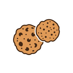 Two delicious chocolate chip cookies, baked to perfection, are shown on a bright white background, perfect for dessert and snack time.