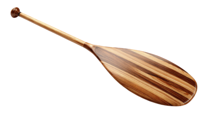 Wooden canoe paddle with smooth handle and flat blade used for boating and outdoor adventure isolated on white background