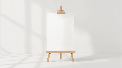 Blank canvas on a wooden easel in a sunlit room creating a serene atmosphere for artistic inspiration