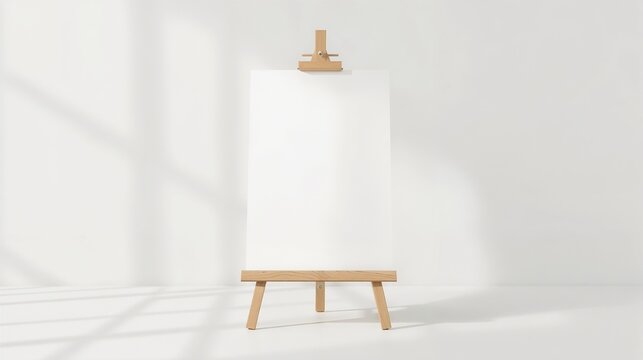 Blank canvas on a wooden easel in a sunlit room creating a serene atmosphere for artistic inspiration