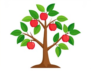 Obraz premium Apple Tree with Red Apples and Green Leaves Illustration.