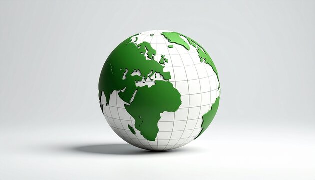 "Stylized green globe with latitude and longitude grid on white background."