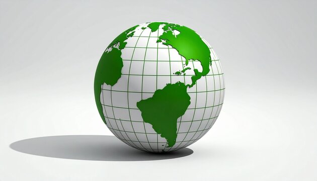 "Stylized green globe with latitude and longitude grid on white background." - Powered by Adobe