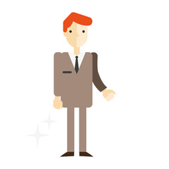 Pixelated Man in a Brown Suit and Tie Standing with Sparkles on a Transparent Background Simple Flat Design Illustration