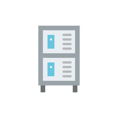 Pixelated Two-Tiered Gray Locker Unit with Blue Compartment Doors and Horizontal Slats on White Background Digital Art
