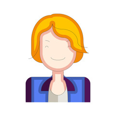 Pixelated blonde woman avatar with blue jacket and white background minimalist icon illustration representing a person with simple features and friendly expression