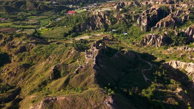panoramic aerial view of the stunning rock formations at los estoraques unique natural area in colombia
