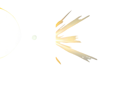 A bright white circle emits light rays into blackness