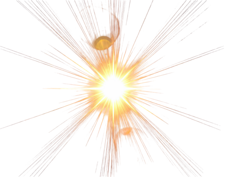 Bright sunburst with radiating rays and lens flares on black