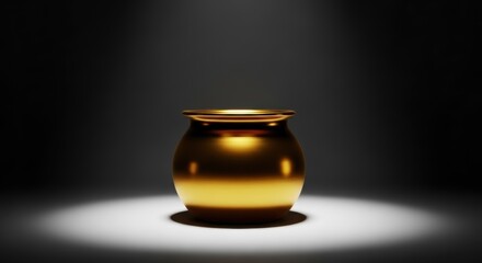 Elegant golden pot illuminated by a bright spotlight symbolizing hidden wealth and prosperity
