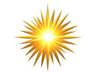 A bright, radiant starburst radiates outward with sharp, pointed golden rays