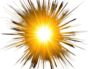 Fototapeta premium Bright golden sunburst radiating with sharp, energetic light streaks against black