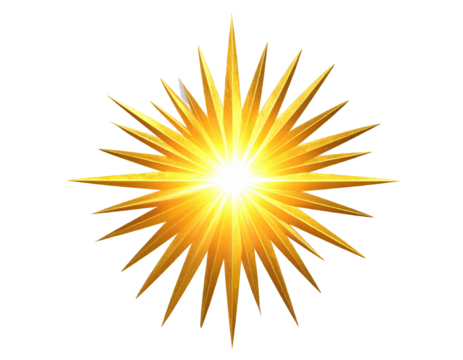 A bright, radiant starburst radiates outward with sharp, pointed golden rays