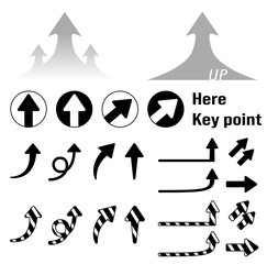 ビジネス向けの漫画風の上向き矢印のイラストセット。成長、上昇、前進、成功、ポイント