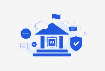 AI governance platforms. Dashboards monitoring ethical AI decisions with compliance checklists, aiding businesses in trustworthy data use and regulatory navigation for 2026 innovations illustration