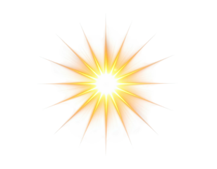 Bright sunburst with sharp, pointed rays radiating outwards, glowing
