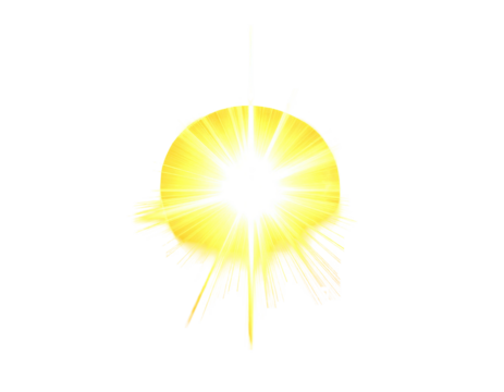 Intense glowing yellow orb with radiating light bursts against a black backdrop