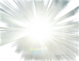 Bright central light burst with radiating white beams and a subtle rainbow flare