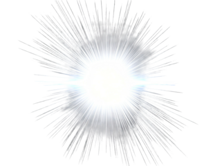 Bright white starburst with thin, sharp rays against a black background
