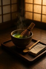 Matcha Whisking in Traditional Japanese Tea Ceremony
