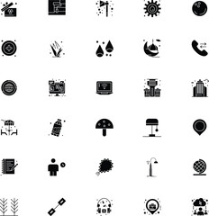 Collection of various black silhouette icons representing diverse objects and concepts