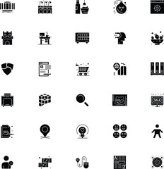 Collection of diverse vector icons representing various concepts and objects in black