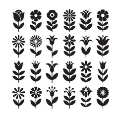 Set of floral design elements silhouette vector