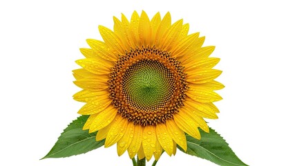 Obraz premium Bright Yellow Sunflower with Green Leaves Isolated