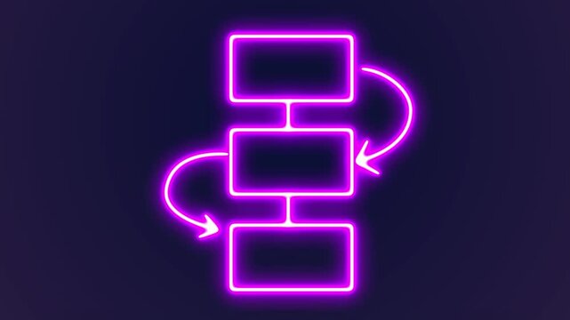 System structure and workflow optimization concept, featuring a dynamic neon graphic with three connected rectangular steps