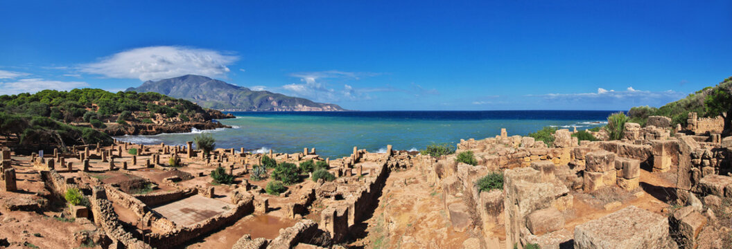 Tipaza, Algeria - 07 Nov 2014: Tipaza Roman ruins of stone and sand in Algeria, Africa