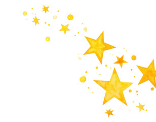 Golden stars and orbs cascade diagonally on a black background