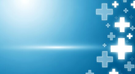 Abstract blue background with glowing medical crosses