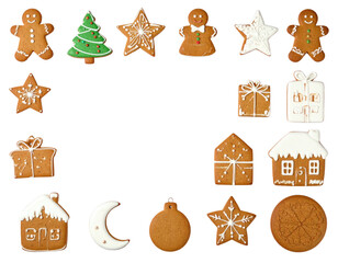 Festive gingerbread cookies arranged in a decorative border