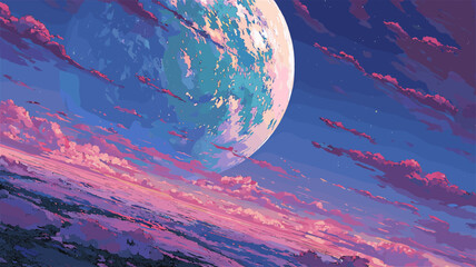 幻想的な宇宙の風景と美しい惑星