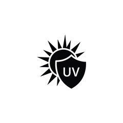 UV protection icon, sun and shield symbol of sunscreen for skin care and health from ultraviolet rays